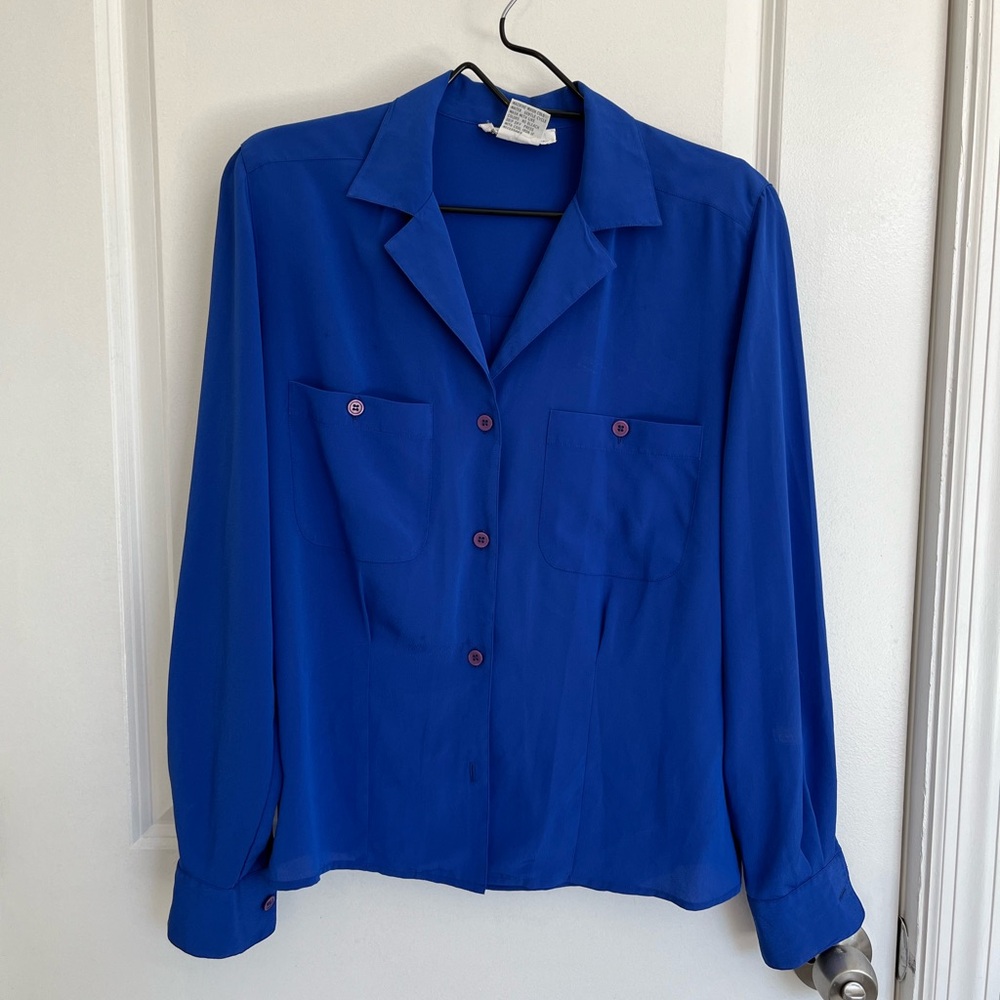 Vintage Dior Blue Shirt with Shoulder Pads